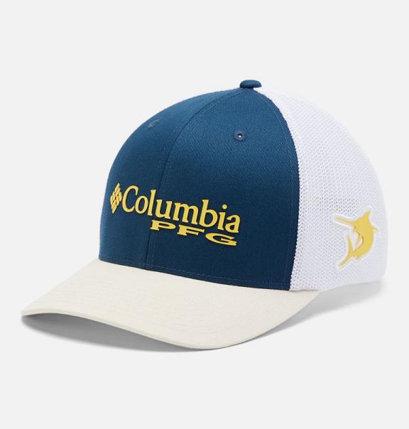 Columbia PFG Mesh Hats Blue Yellow Blue For Men's NZ95326 New Zealand